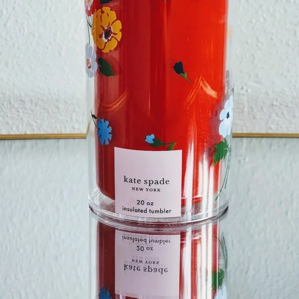 Kate Spade New York Floral Insulated Tumbler with Reusable Straw – 20 oz Travel